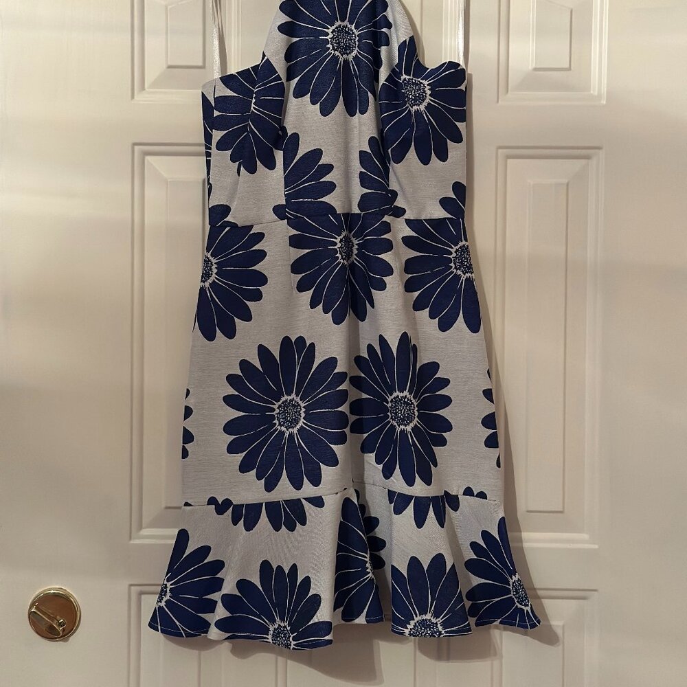 Anthropologie/Hutch Dress Size 2 Halter neckline Fit Flare Ruffle Blue and Dress